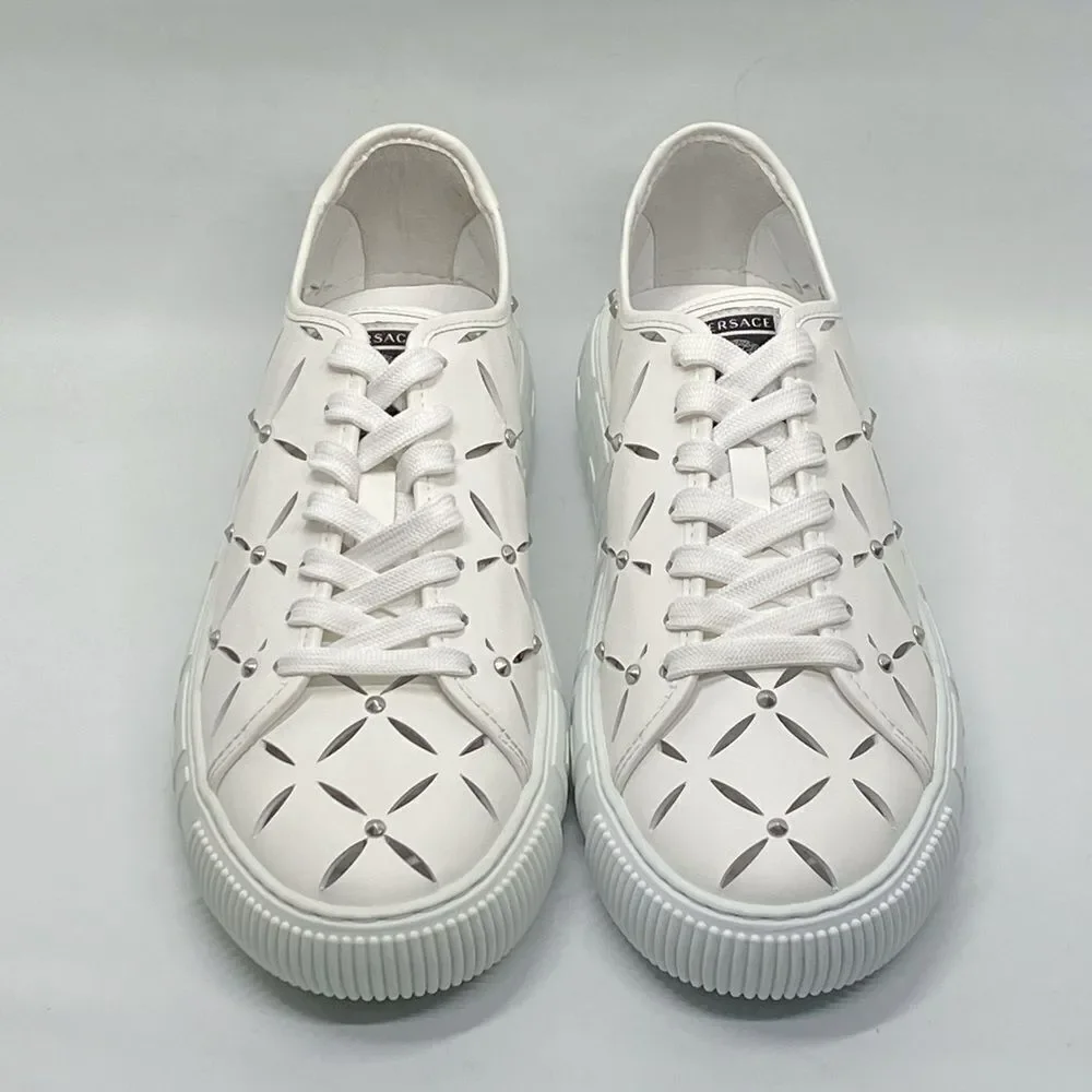 Versace Laser-Cut Low-Top Leather Sneakers size 42/us size 9